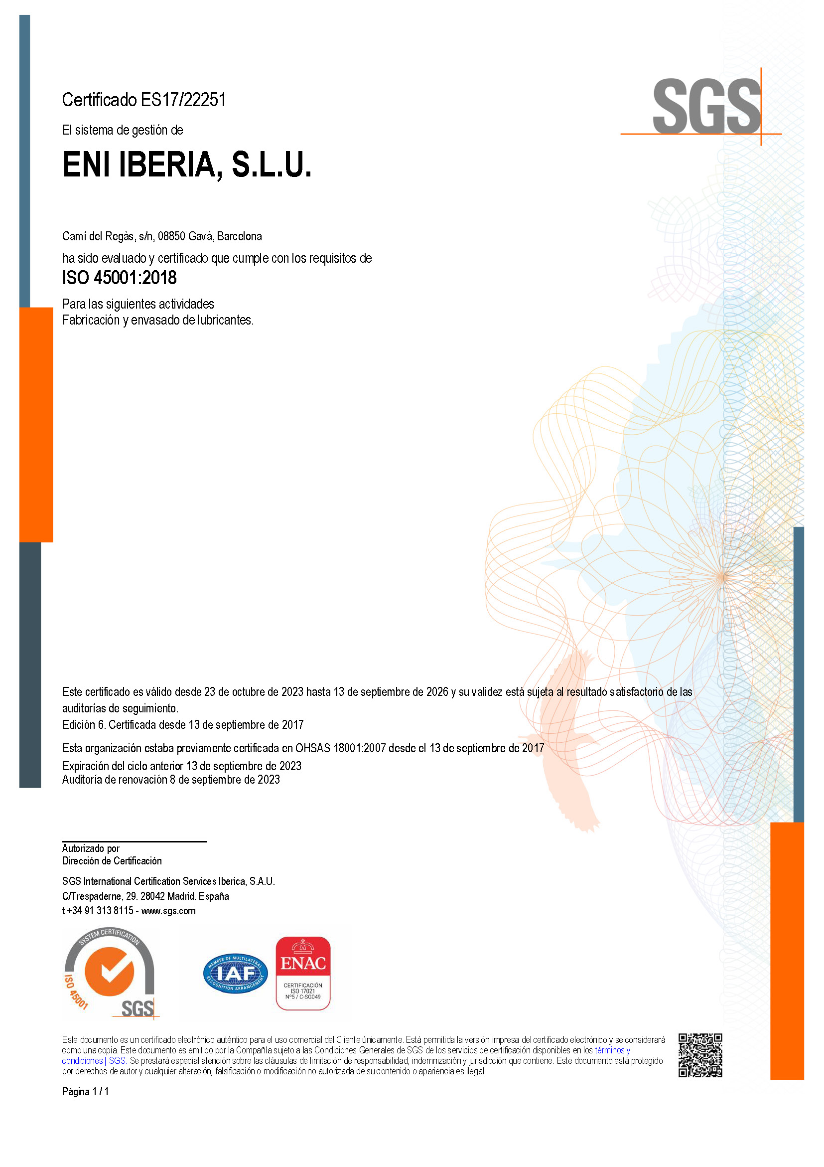 Certificado ISO 45001:2018