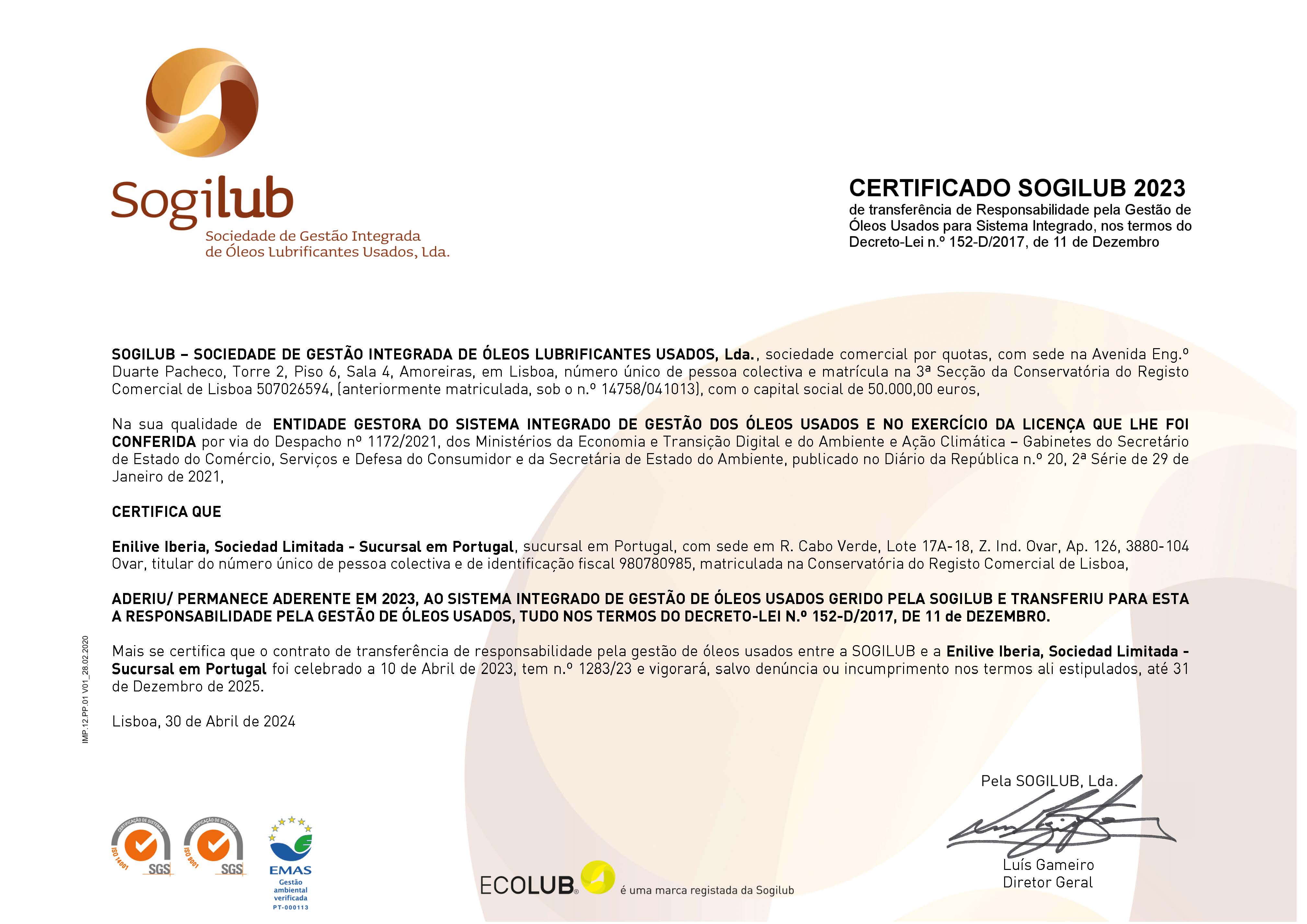 Certificado SOGILUB 2023