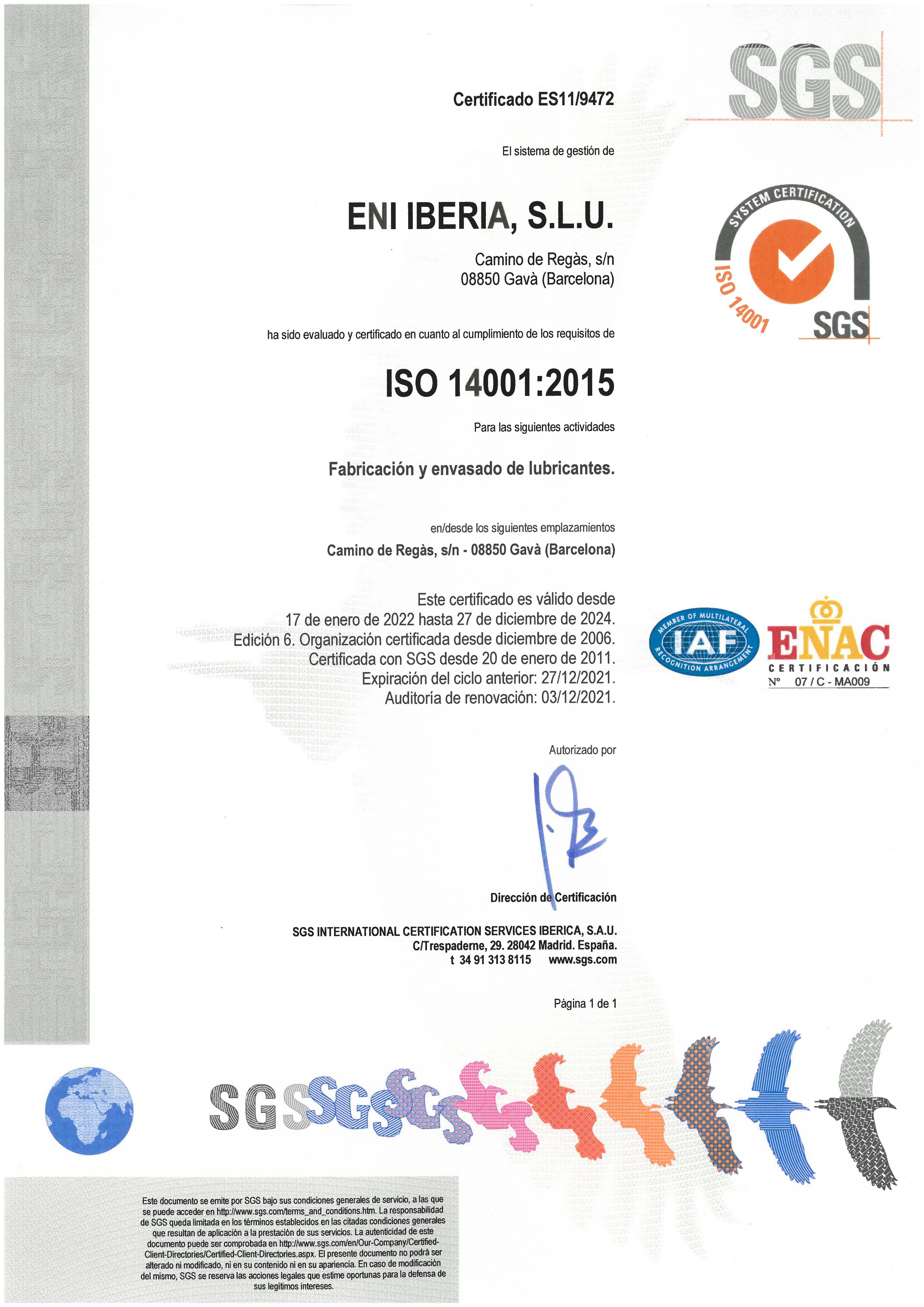 CERTIFICADO ISO 14001:2015